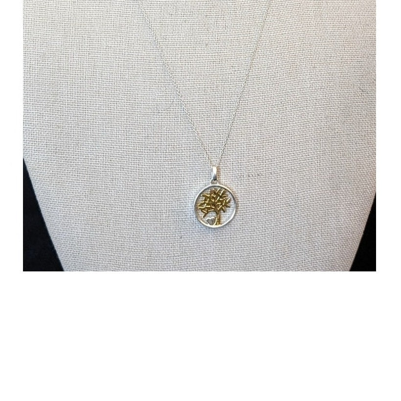 925 Sterling Silver Two Tone Tree of Life Heart 'My Family My Love' Necklace