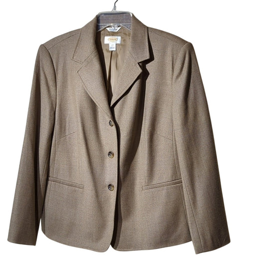 Talbots Tan Stretch Fabric Made in Italy Three Button Blazer Womens Plus Sz 12W