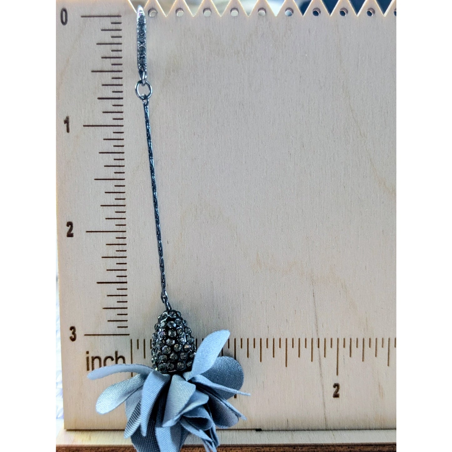 International Concepts Gray/Blue Fabric Flower Rhinestone Long Dangle Earrings