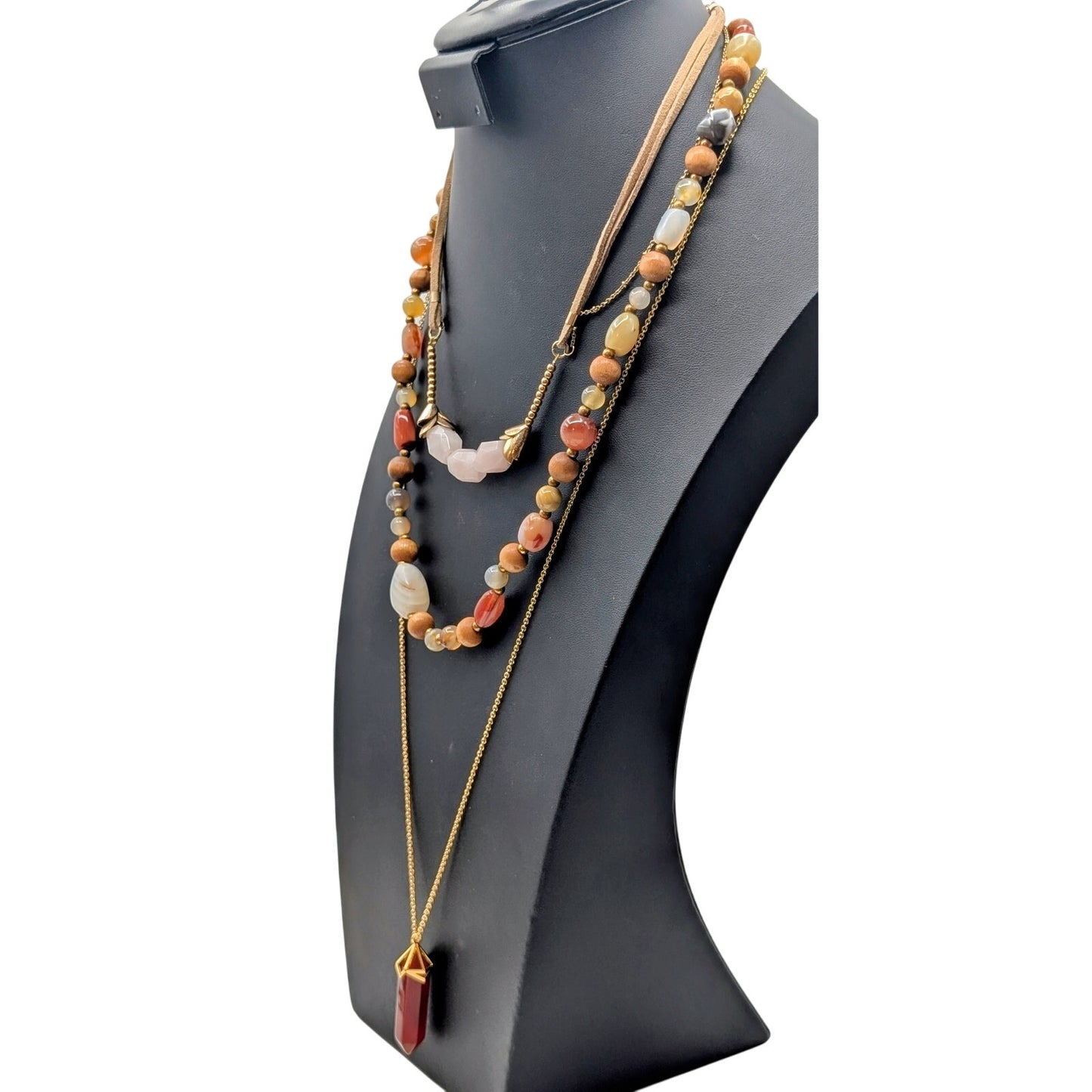 Lot of Three Stone Bead Gold Tone Necklaces