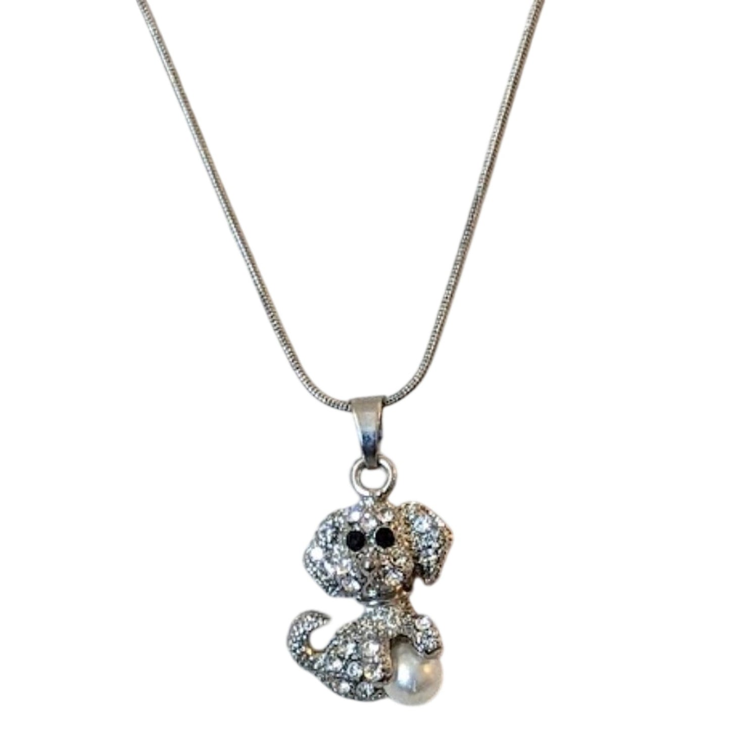 Rhinestone Dog Playing with a Pearl Ball Necklace