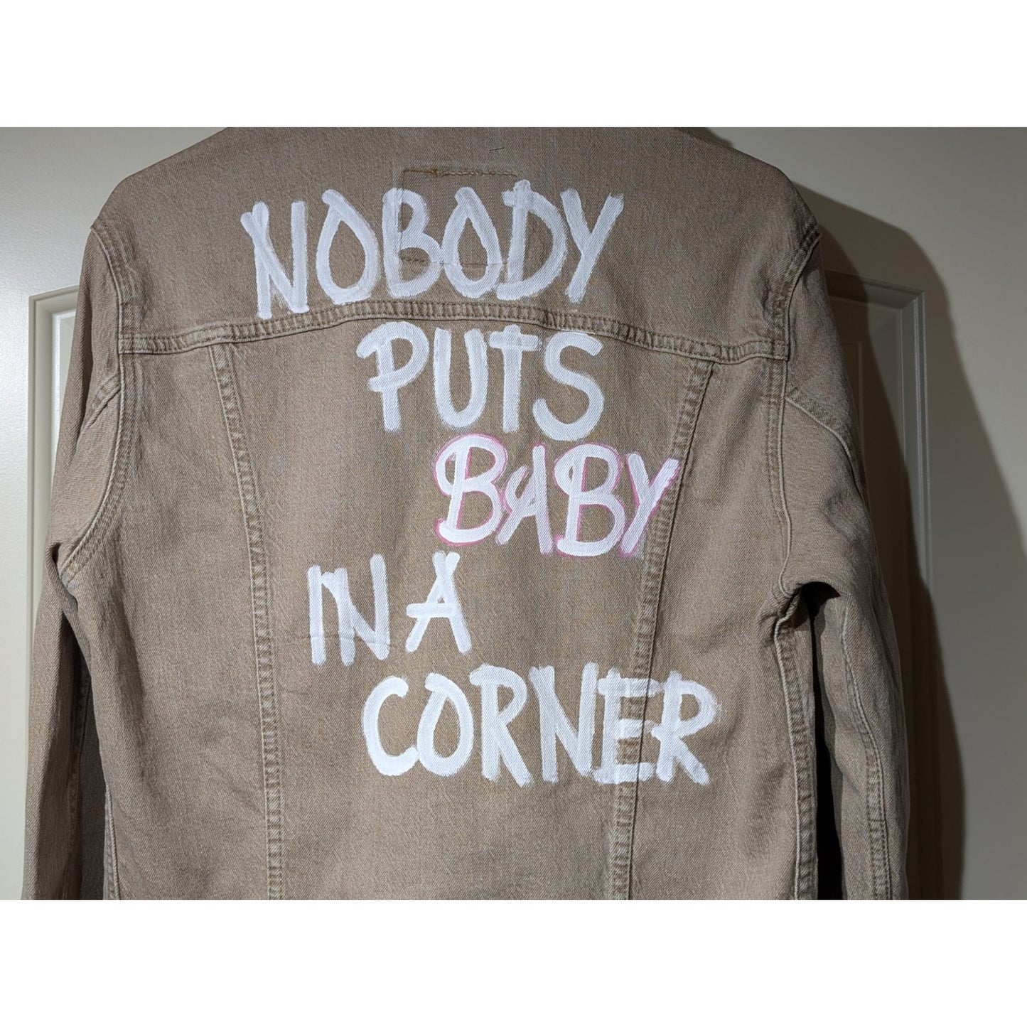 Tan/Lt Brown Levi Strauss Denim Embellished 'Nobody Puts Baby' Jacket Sz S
