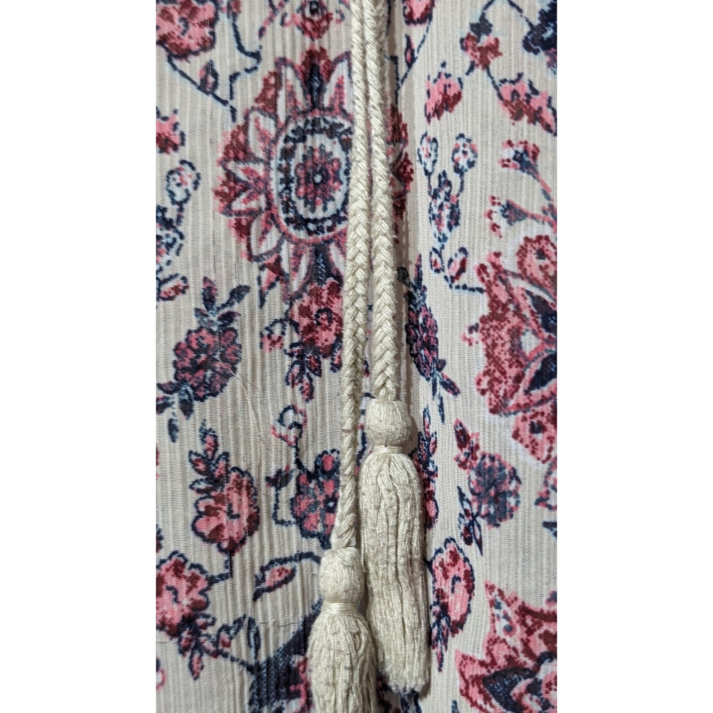 Sonoma Smock Tie Front 3/4 Elastic Sleeve Navy Pink Cream Floral Top Women Sz XL
