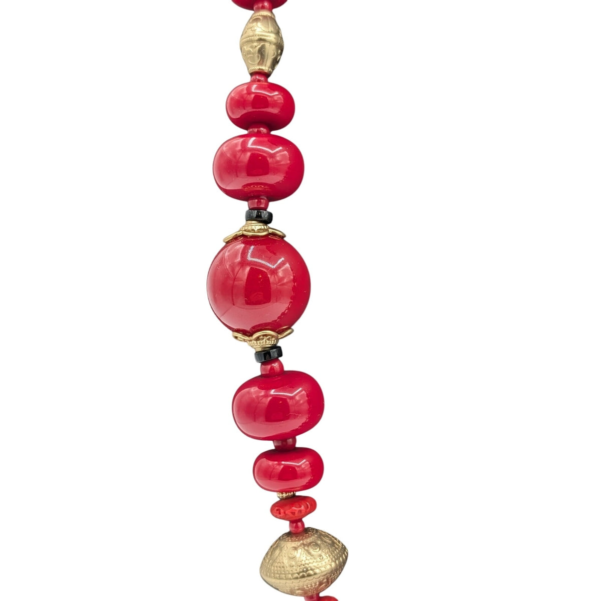 Chico's Chunky Heavy Red, Gold & Black Beaded 34"-40" Statement Necklace