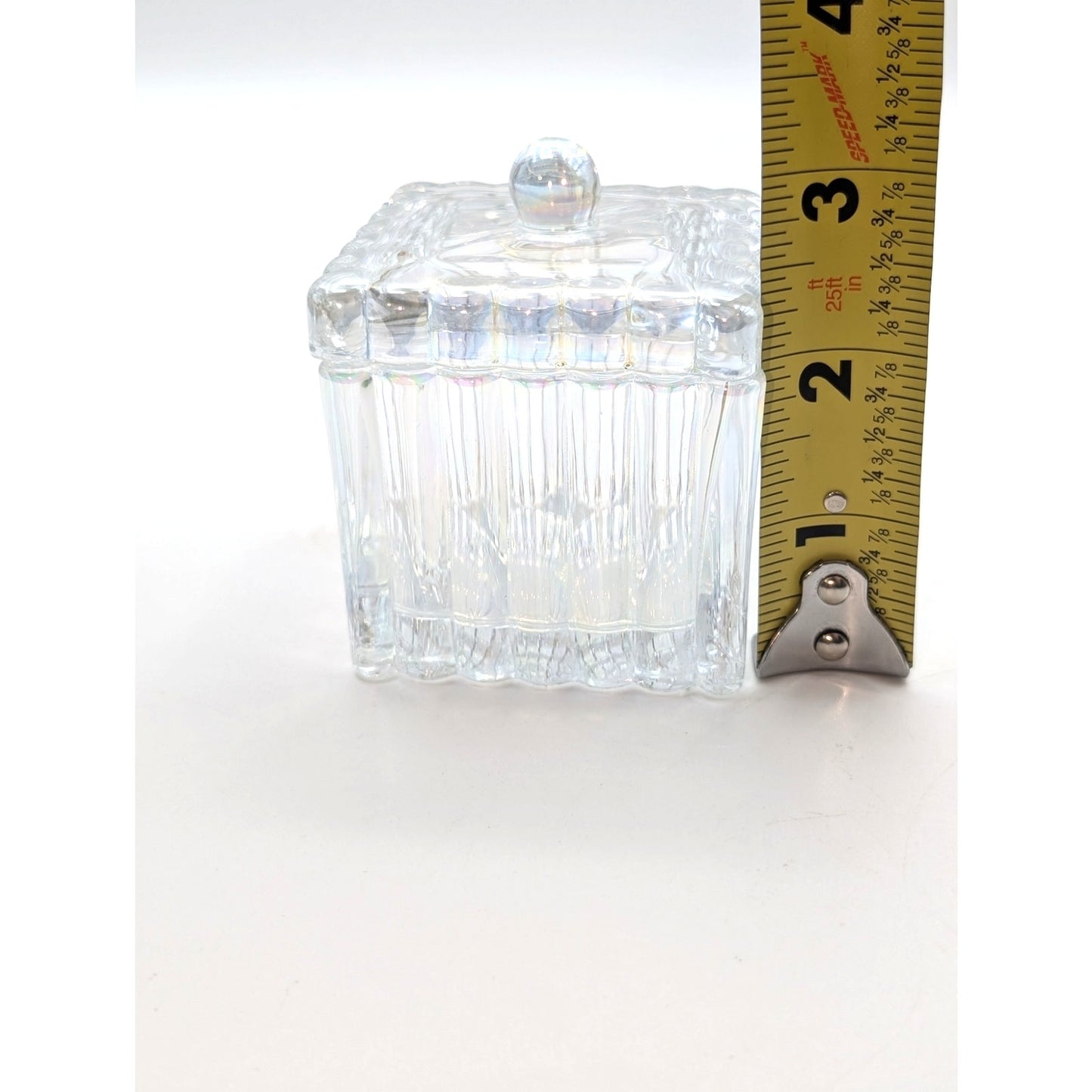 Tinted Glass Iridescent Glass Trinket Box W/ Lid