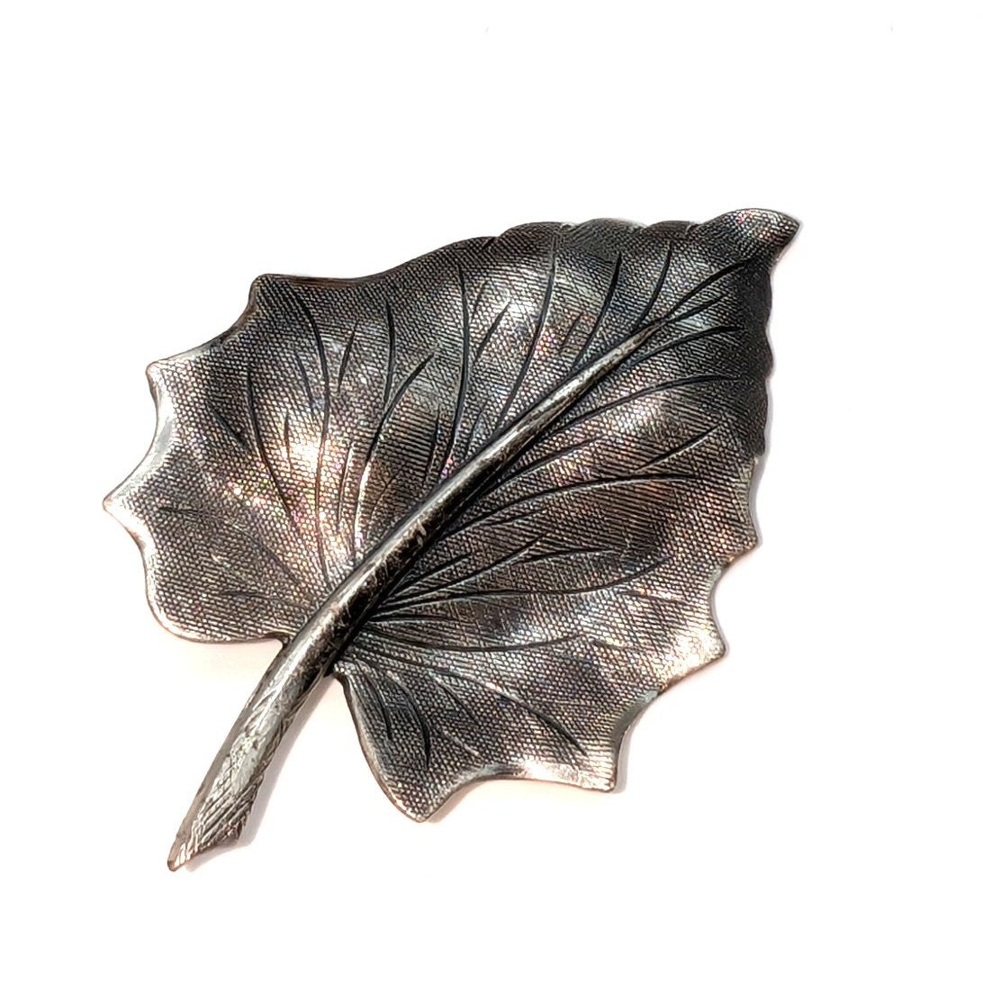 Vintage Beau Silver 925 Sterling Textured Leaf Brooch