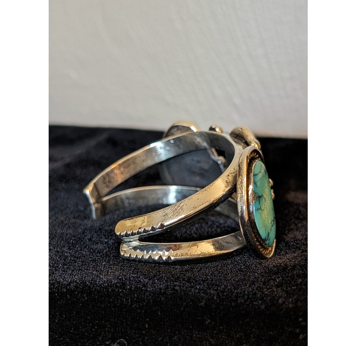 Three Turquoise Stone & Sterling Silver Chunky Cuff Bracelet