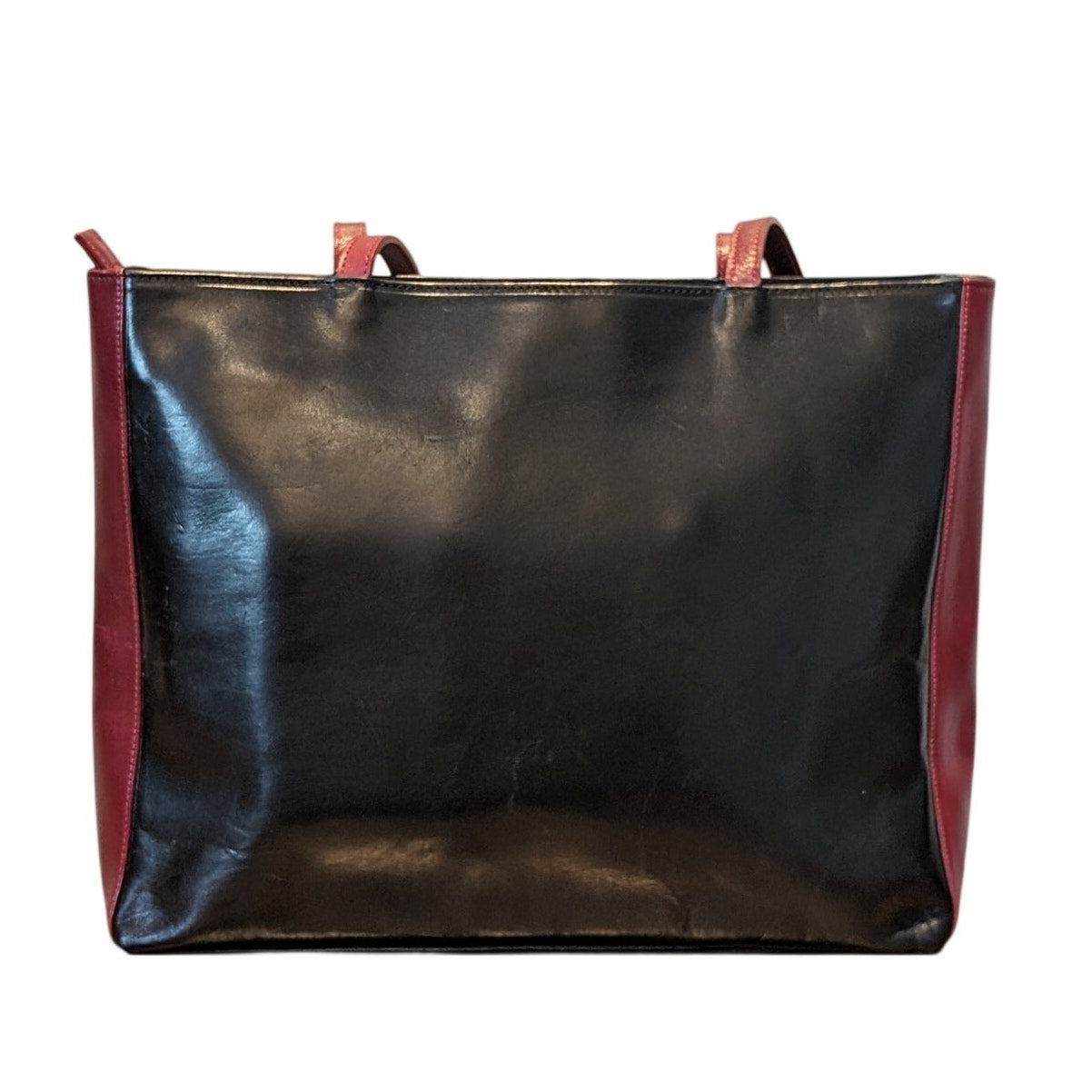 Rare Vintage Elle Cieffe Firenze Black & Red Leather Tote Bag Made in Italy