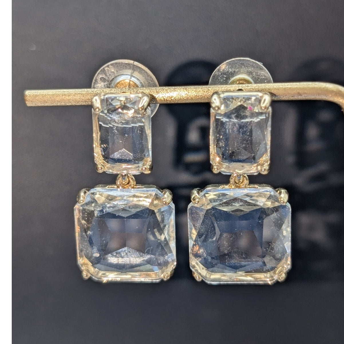 Faceted Clear Glass Gold Tone Drop Pierced Earrings