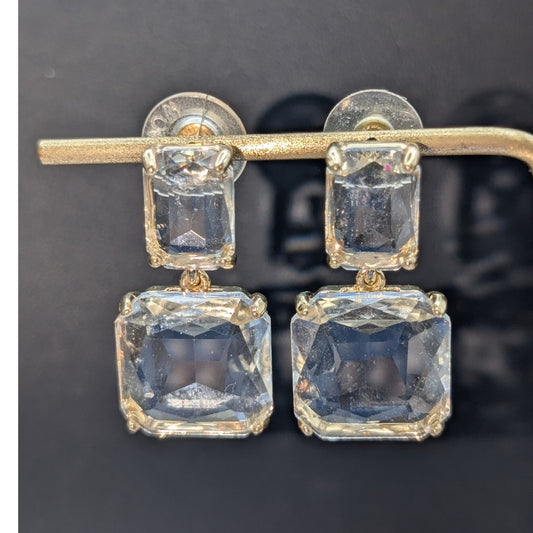 Faceted Clear Glass Gold Tone Drop Pierced Earrings