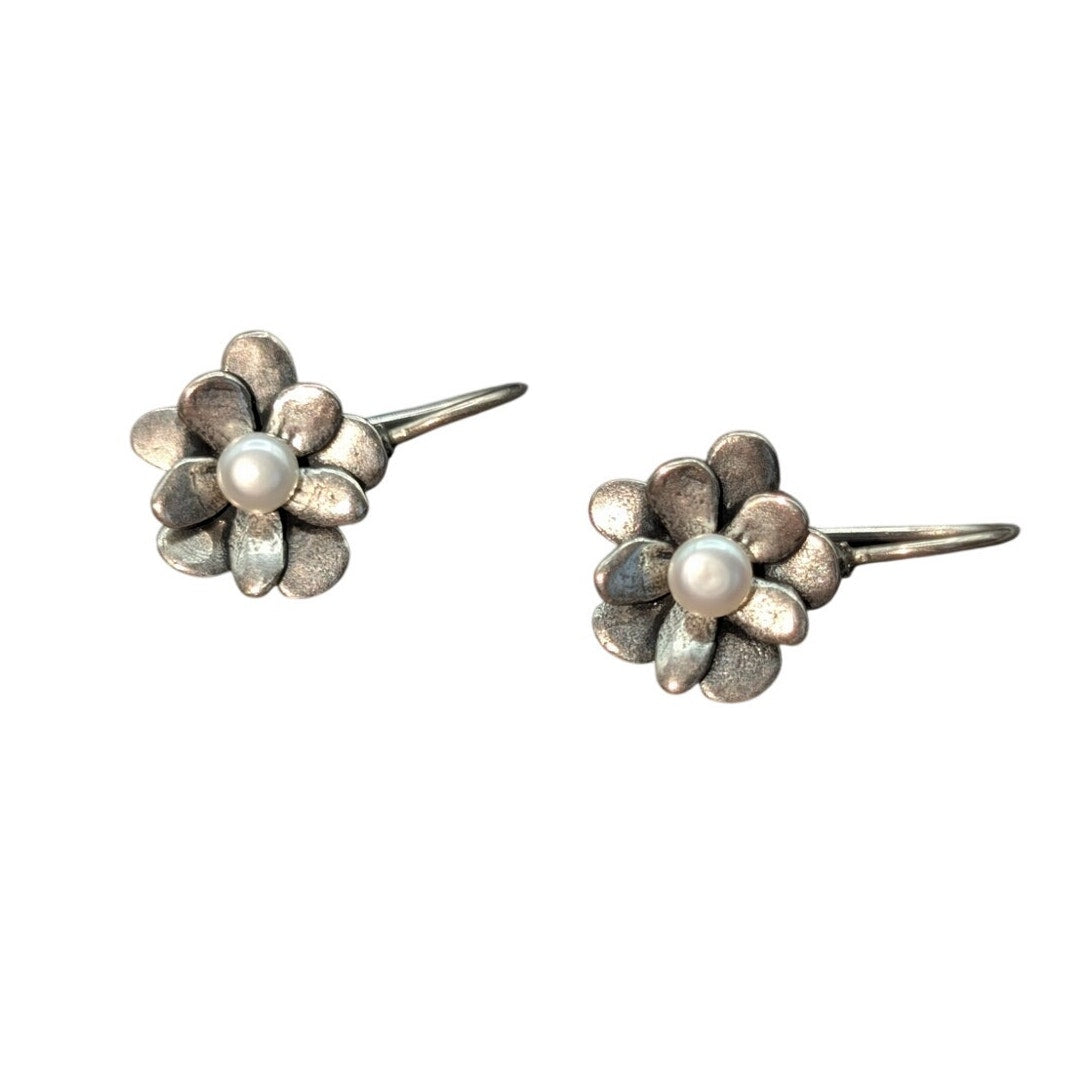 Silpada Retired 925 Sterling Silver Love Bloom Flower Drop Pearl Earrings