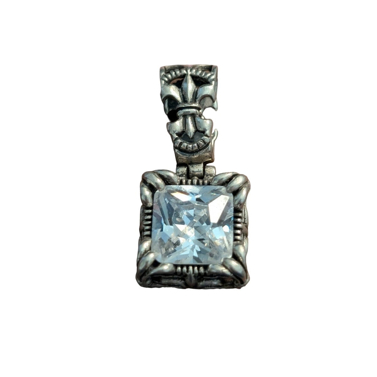 Vtg Designer Silpada "Uptown" CZ Sterling Silver Fleur de Lis Enhancer Pendant