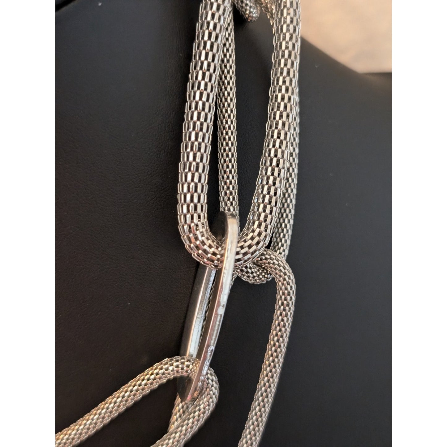 Vintage Chico's Mesh Link Silver Tone Long Statement 34" Necklace