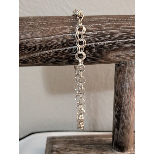 Vintage Triple Link Double Link 9" Charm Bracelet W/ Hook Clasp
