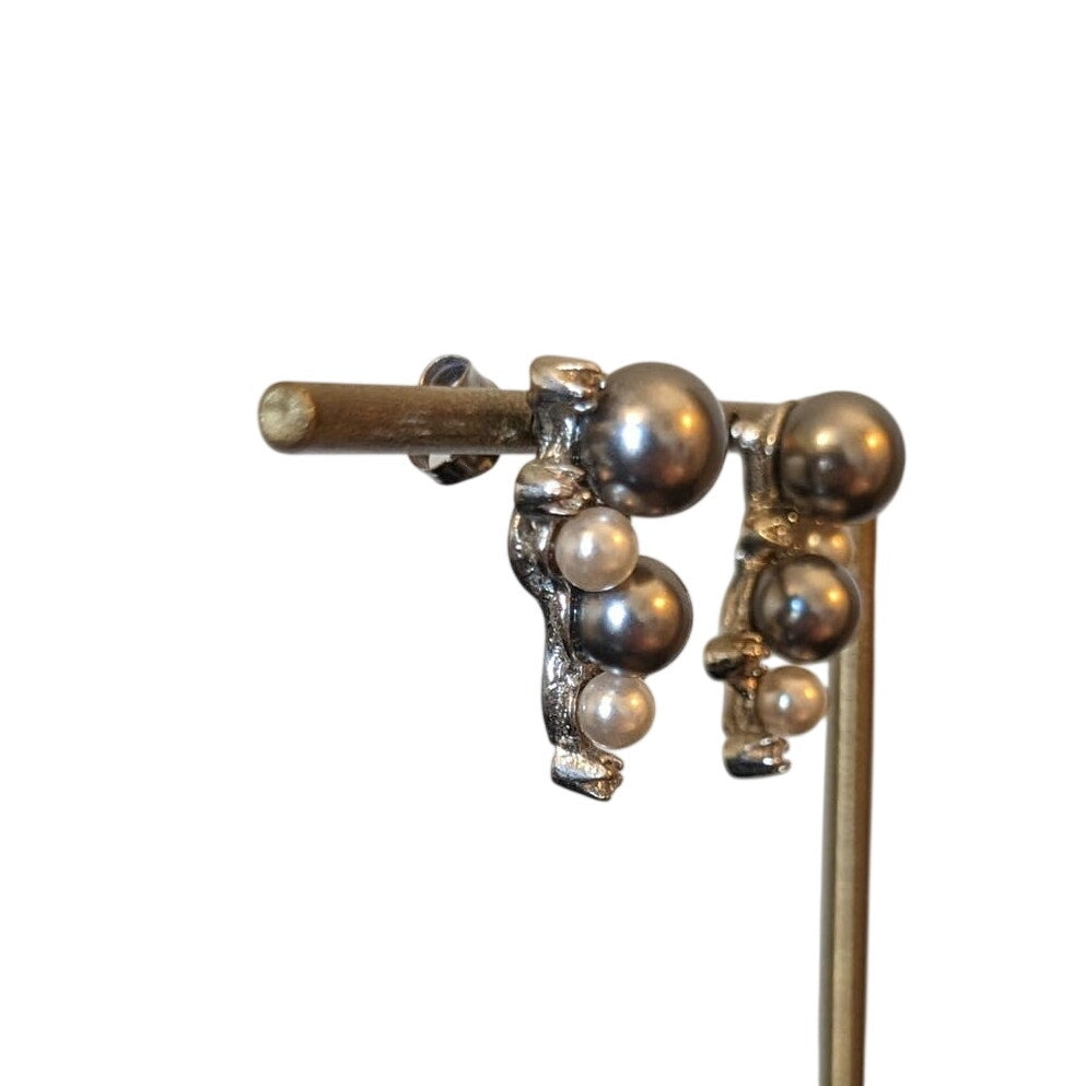 925 Sterling Silver Faux Silver & White Pearl CZ Cascade Post Earrings