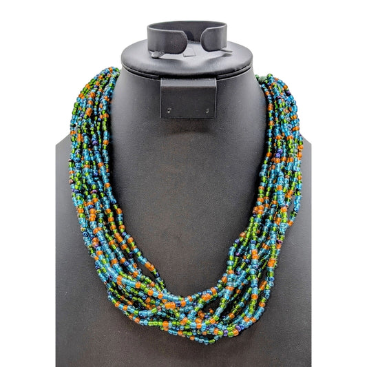 Vintage Thirteen Strand Multi-Color Glass Bead Torsade 19.5"-22" Necklace