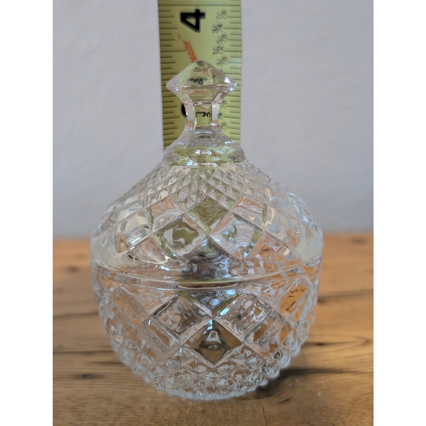 Vintage Diamond Cut Crystal Lidded Mini 3.5" Trinket Keeper