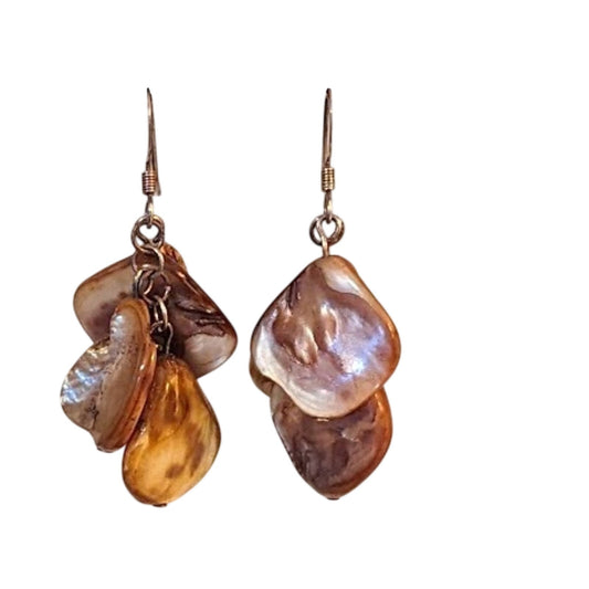 Brown Shell Waterfall Dangle Earrings