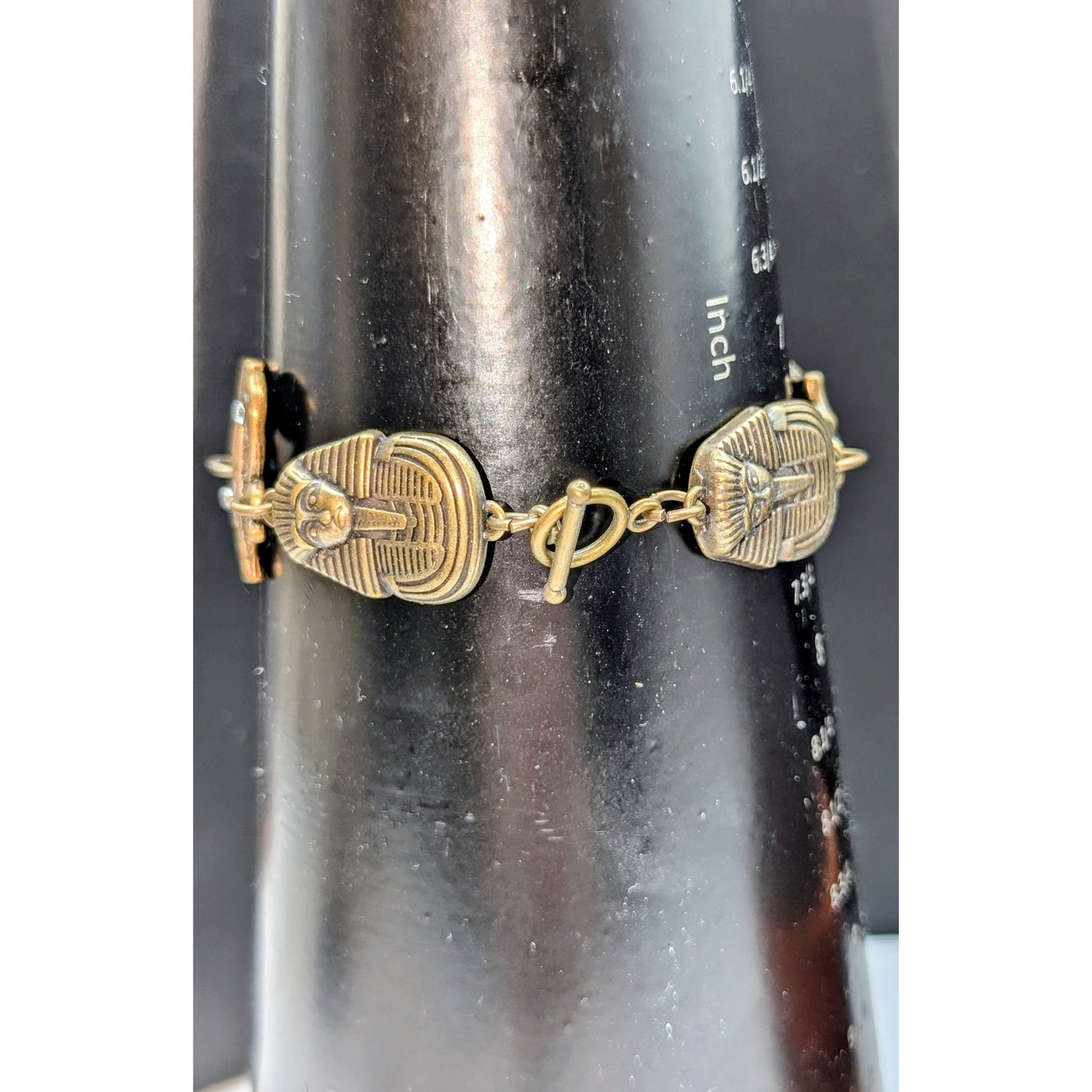 Egyptian Scarab King Tut Bronze Metal Prosperity Toggle Clasp Bracelet