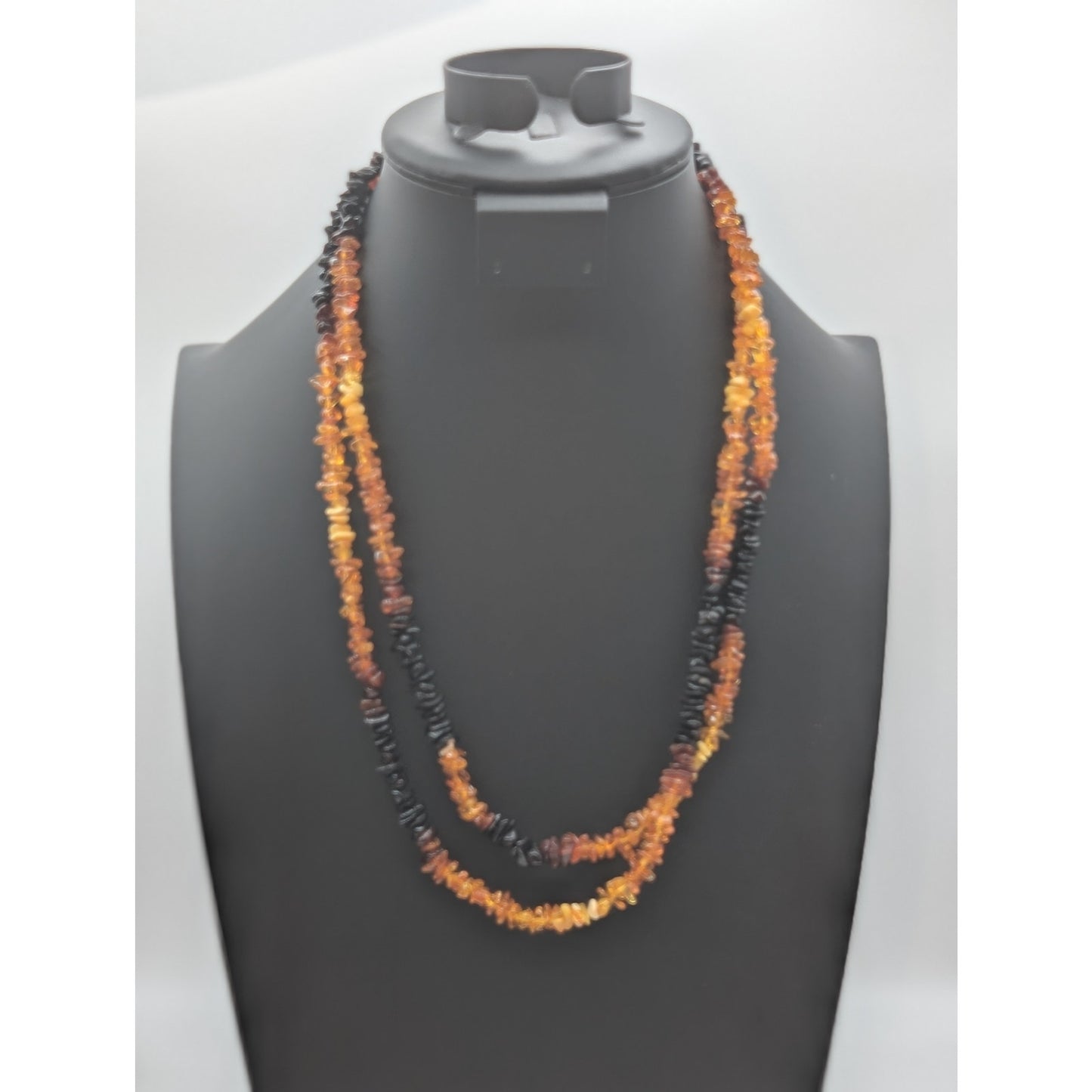 Vtg Baltic Yellow Honey Brown Black Color Naturally Shaped Amber Bead Necklace