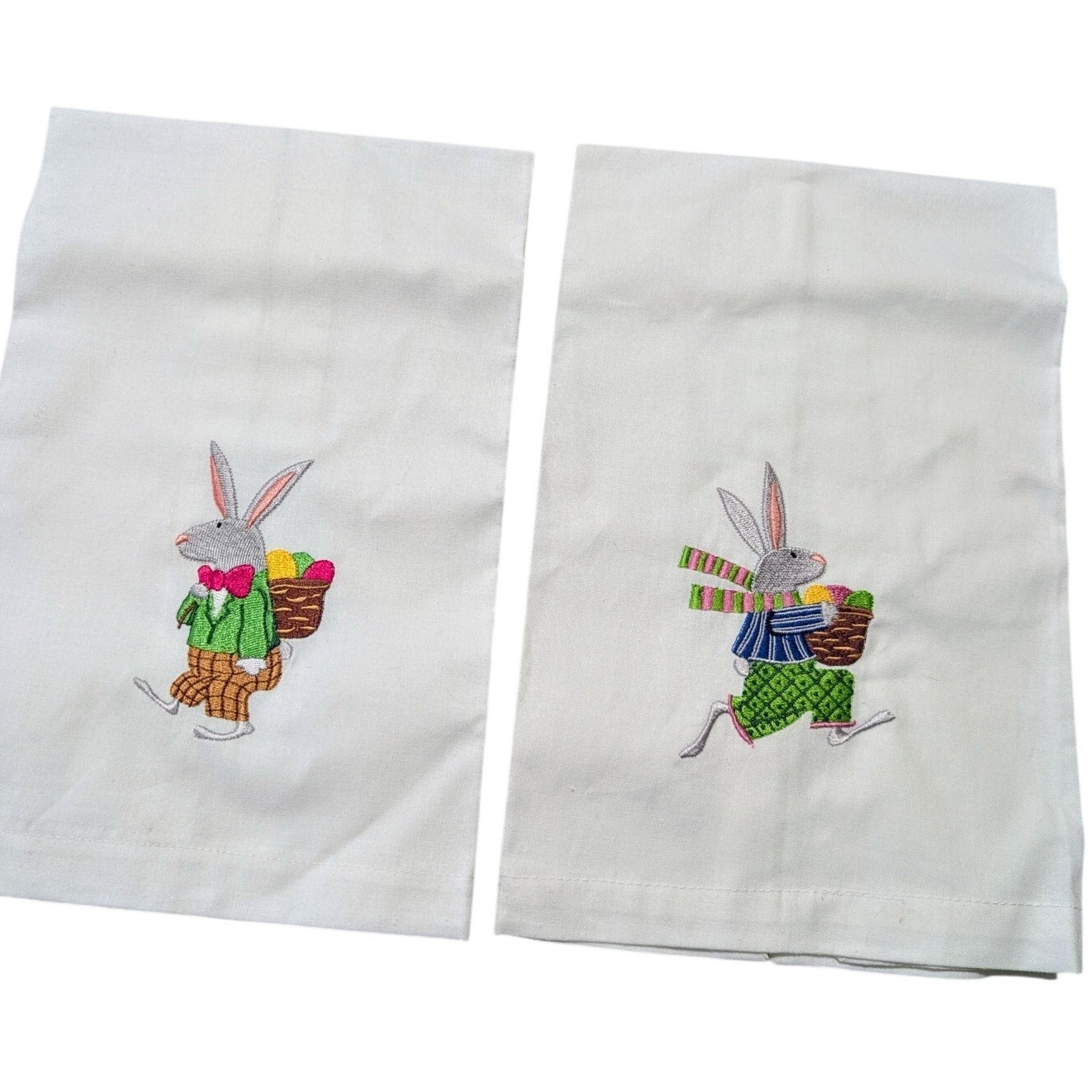 Set of Two Embroidered Bunny 100% Cotton Napkins