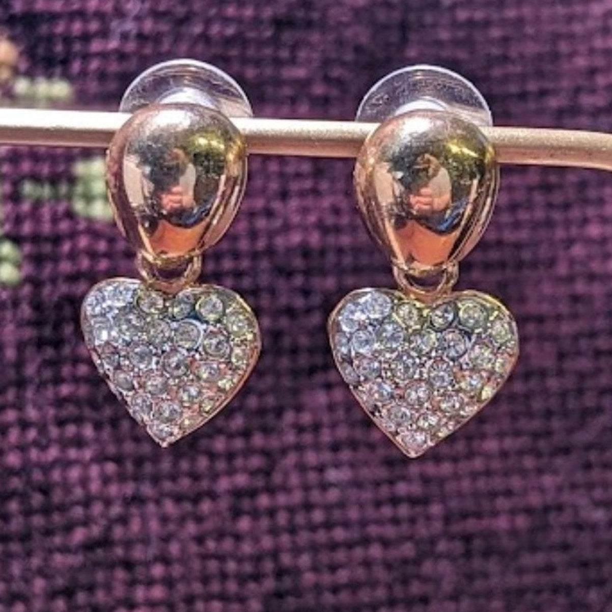 Vintage Pave Heart Drop Post Earrings