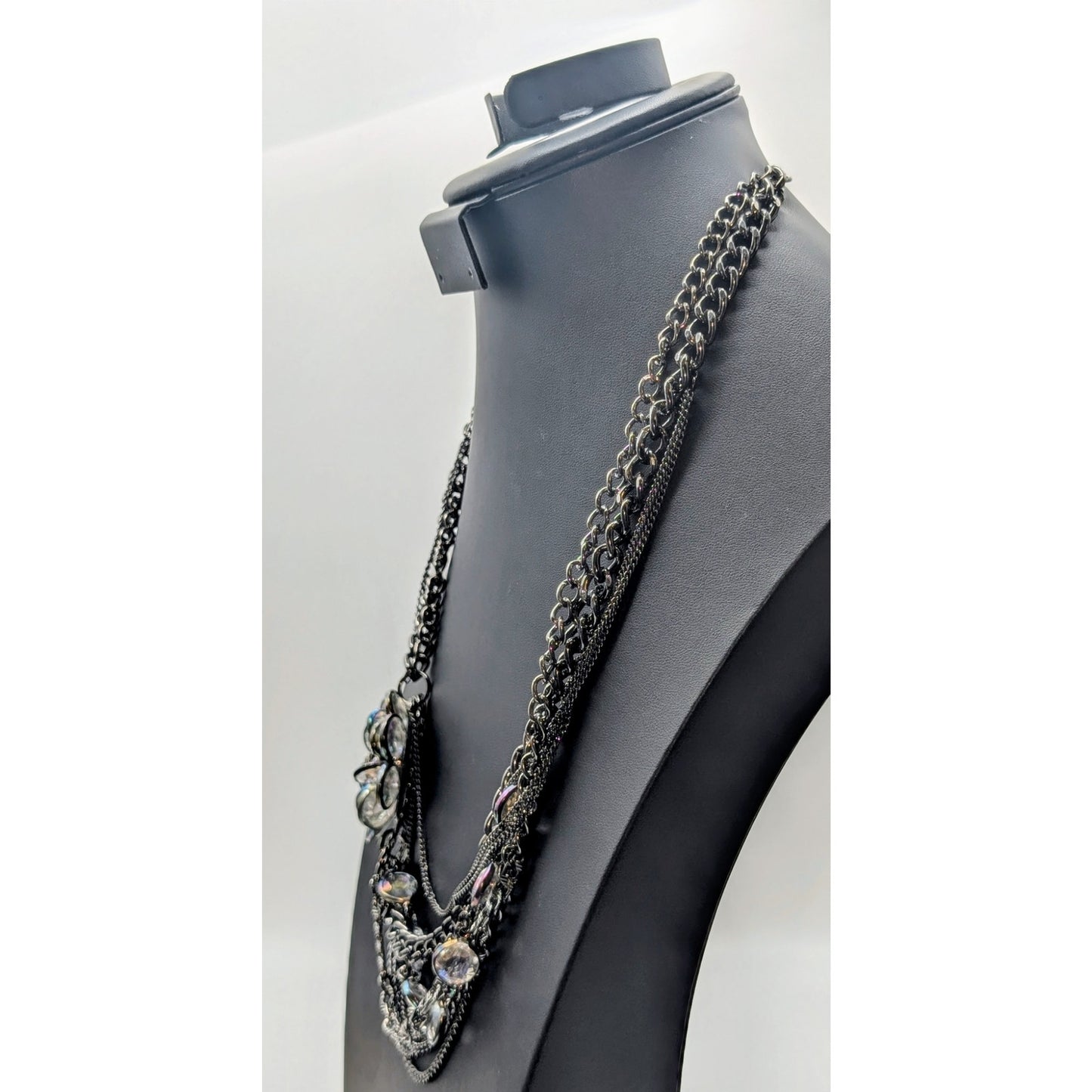 Simply Vera Wang Multi Strand Gun Metal/Black Chain Crystal Flower Necklace