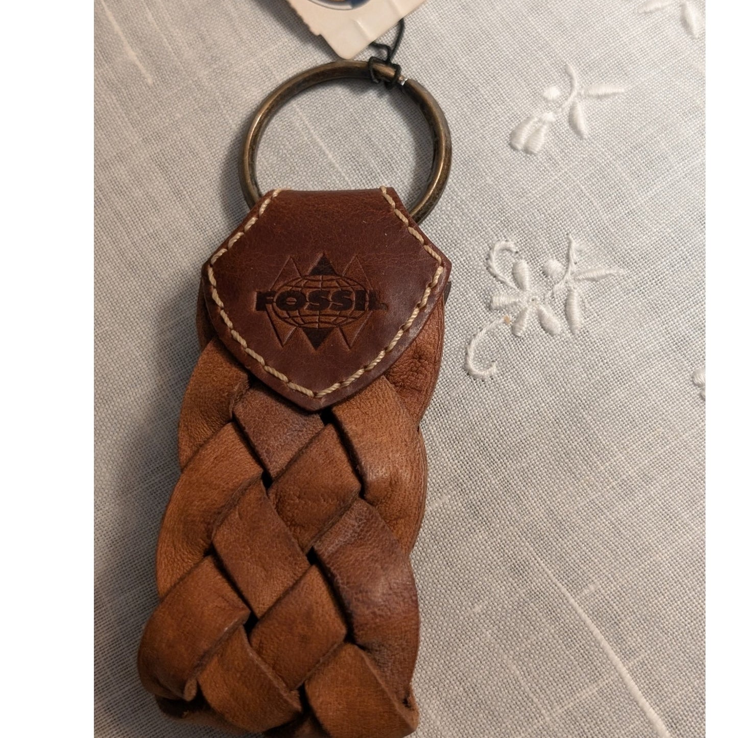 Vintage Fossil Braided Leather Key Chain NWT