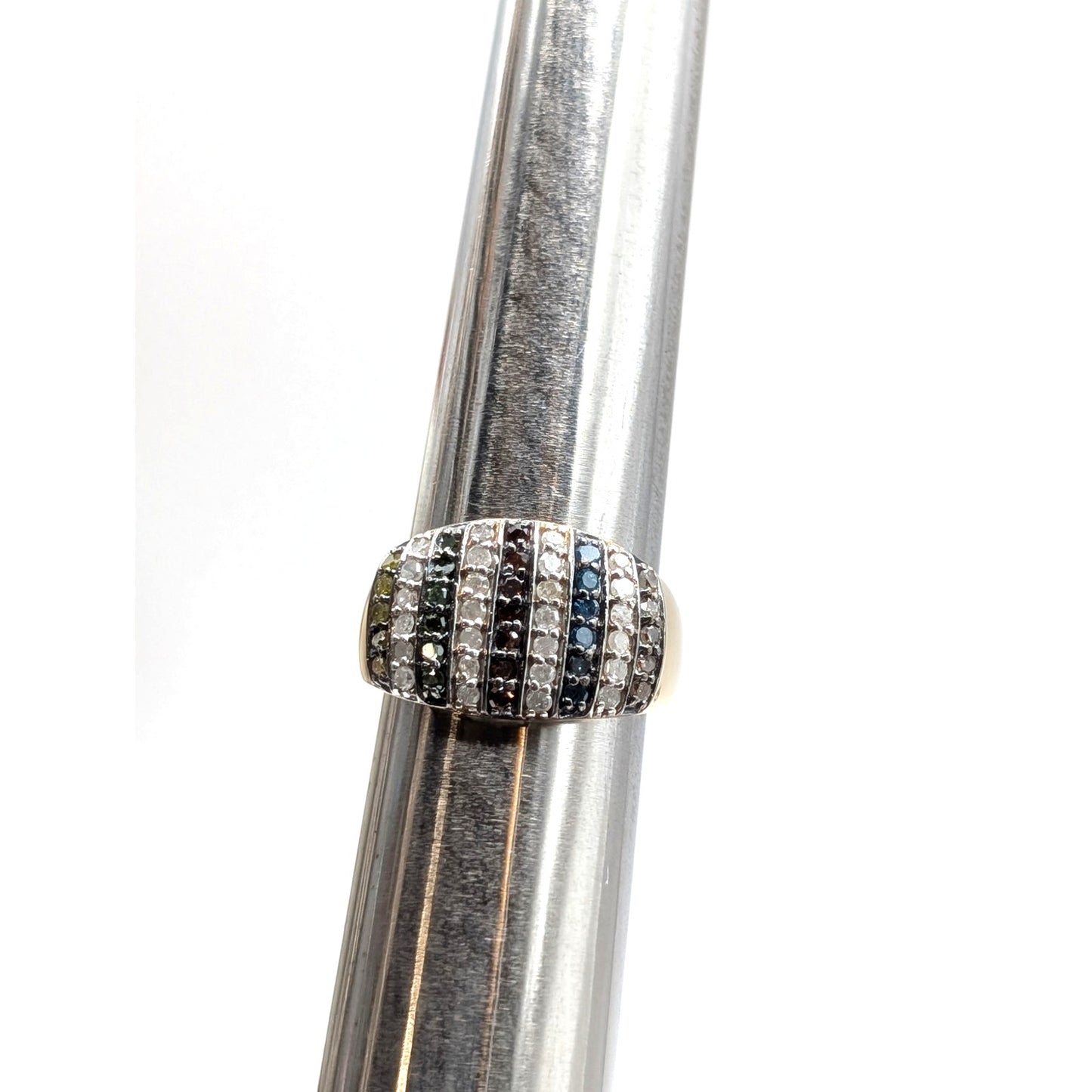 14K Gold Plated .84 Carat Genuine Multi Diamond 925 Sterling Silver Ring Sz. 7