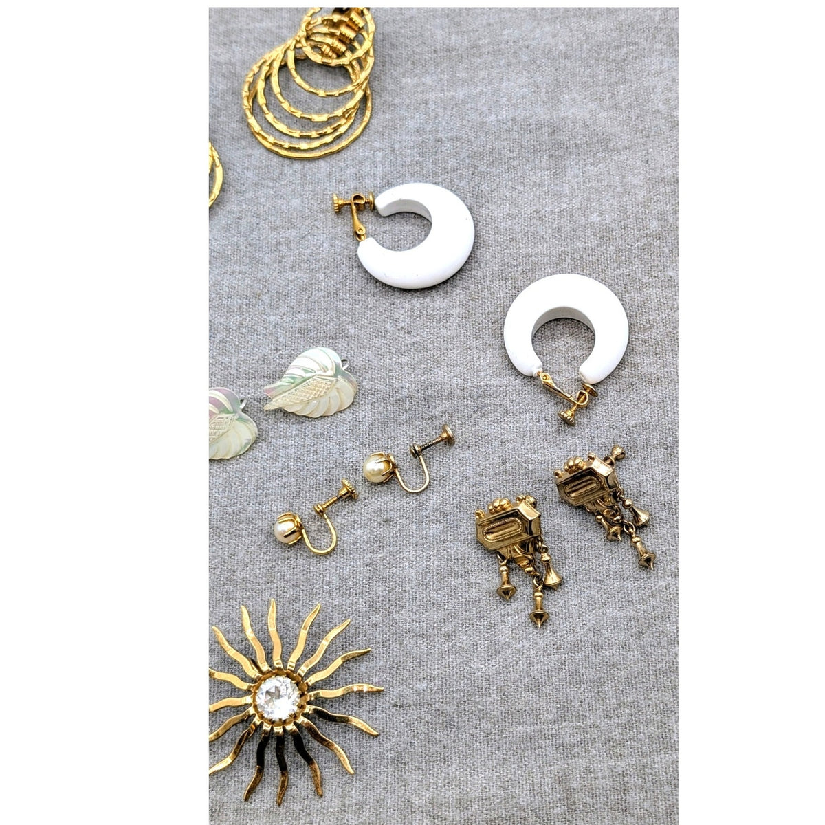 Lot of 10 Pair Vintage Clip On Screw On Gold Tone Earrings