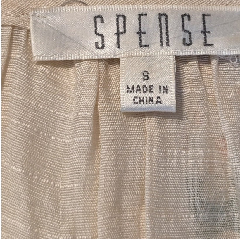 Spense Cream Gauzy Lightweight Airy Lace Neck 3/4 Sleeve Tunic Top Womens Sz S