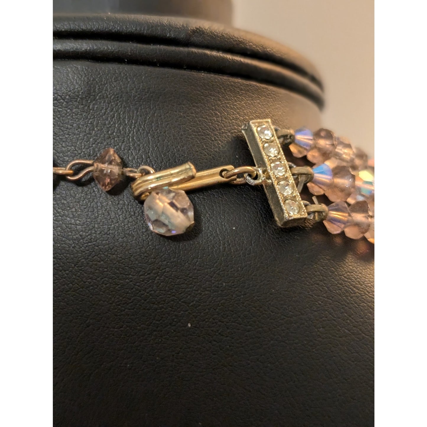 Vintage Three Strand Purple Aurora Borealis Crystal Necklace & Bracelet Set