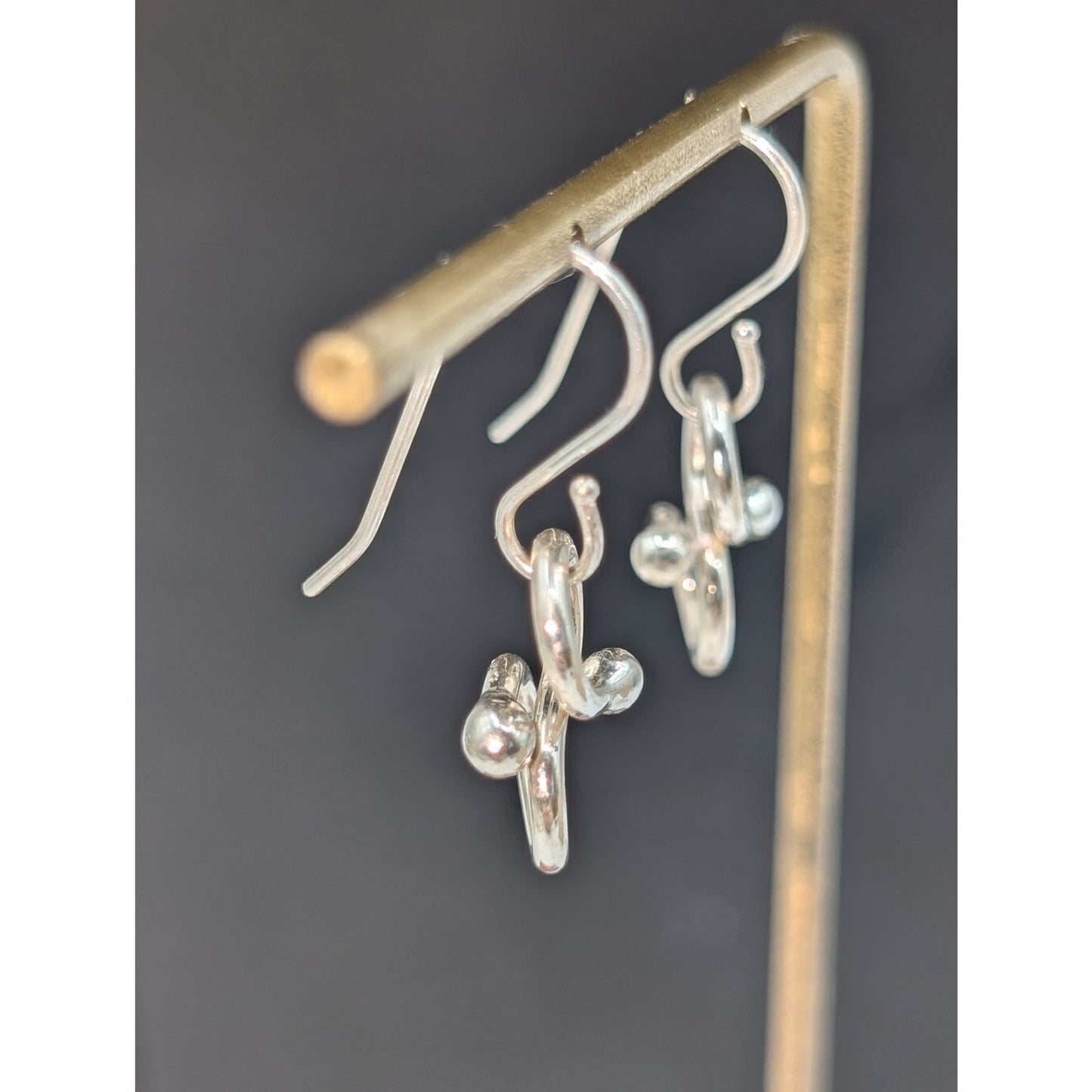 Marked 925 Sterling Silver Twisted Loop Beaded Dangle Wire Earrings