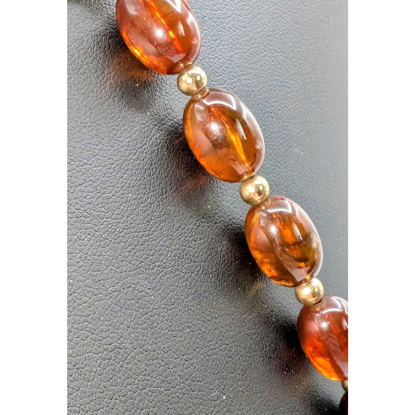 Vintage Rootbeer Acrylic & Gold Tone Spacer Bead 23.5" Necklace W/ Screw Clasp