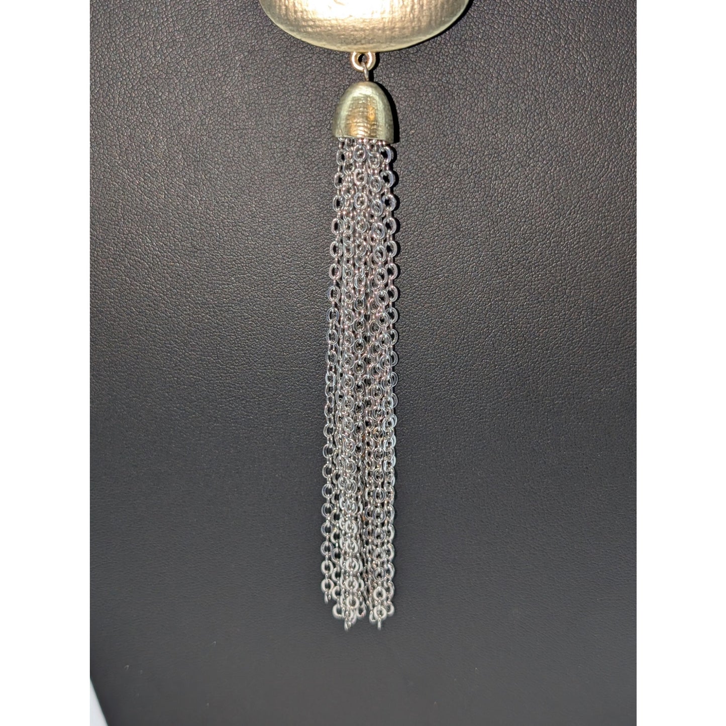 Chico's Light Gold Tone Rhinestone Tassel Chain Necklace