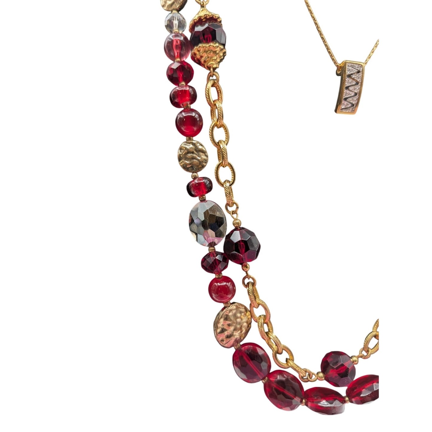 Lot of Three Coordinating Gold Tone & Red Bead Necklaces