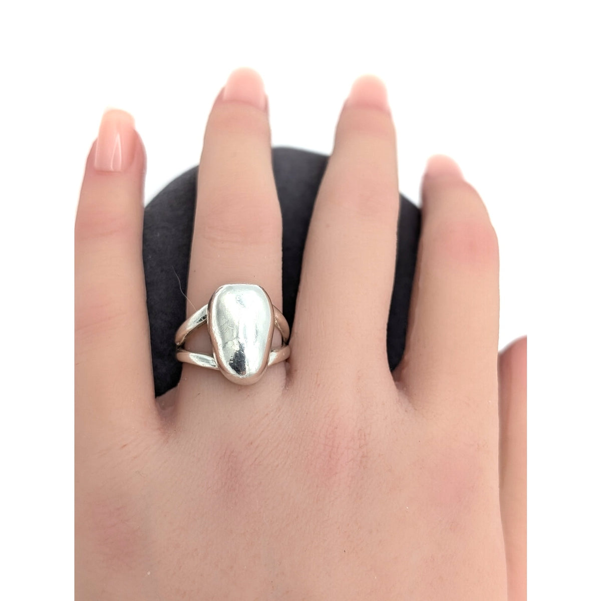 925 Sterling Silver Chunky Oval Split Shank Minimalist Modernist Ring Size 6.75