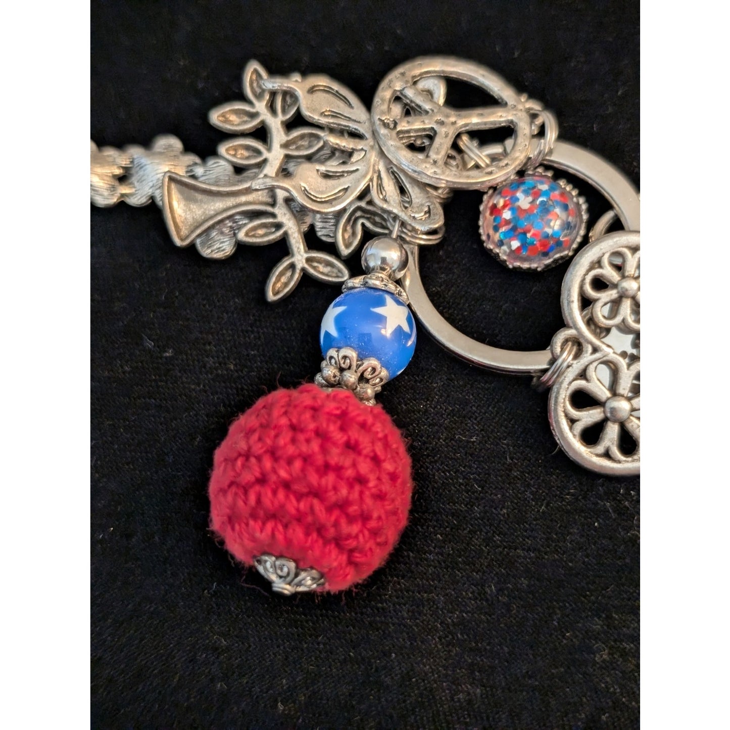 Hippie Hearts Patriotic Red White Blue Boho Multi-Charm Keychain