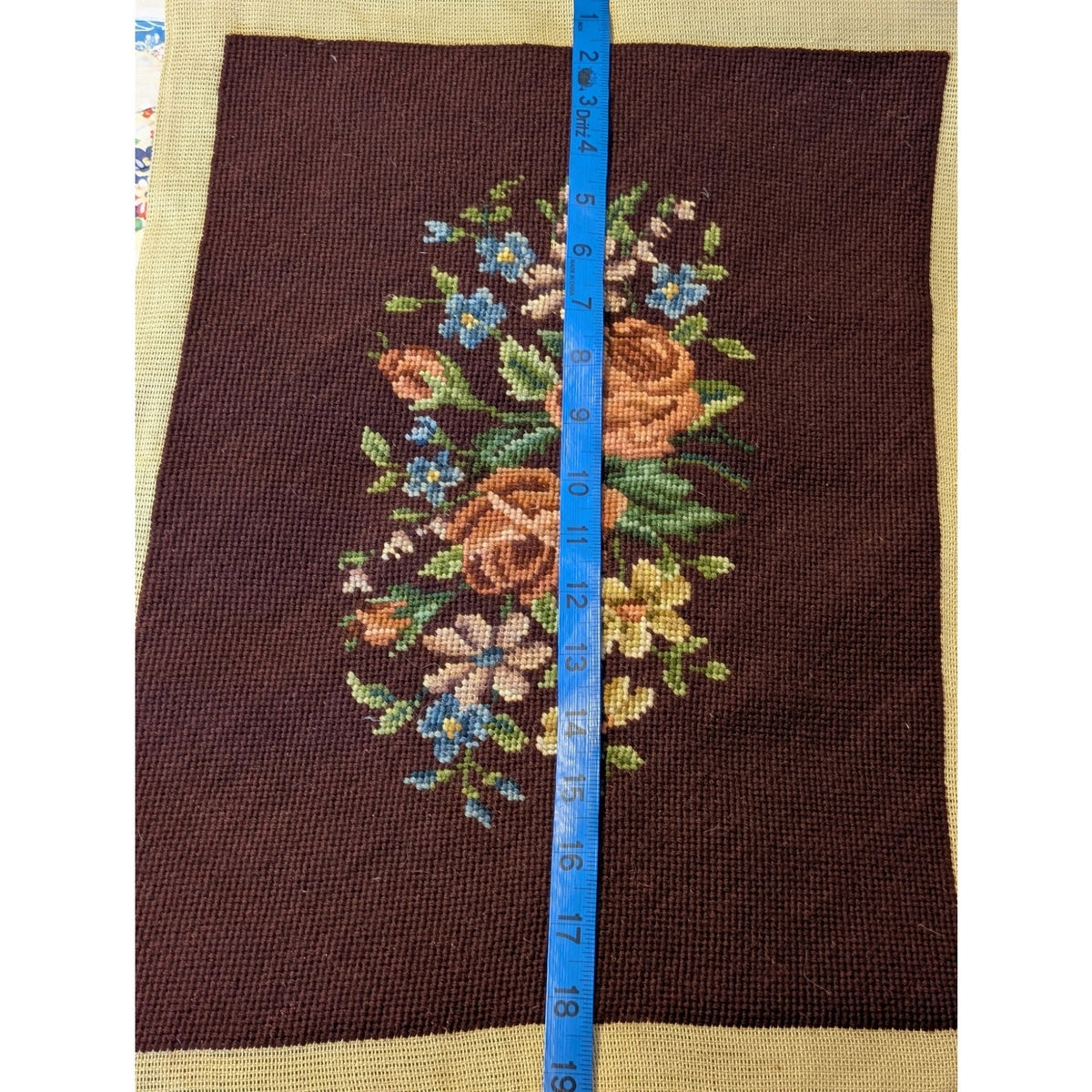 Vintage Burgundy Floral Arrangement Completed Needlepoint Design