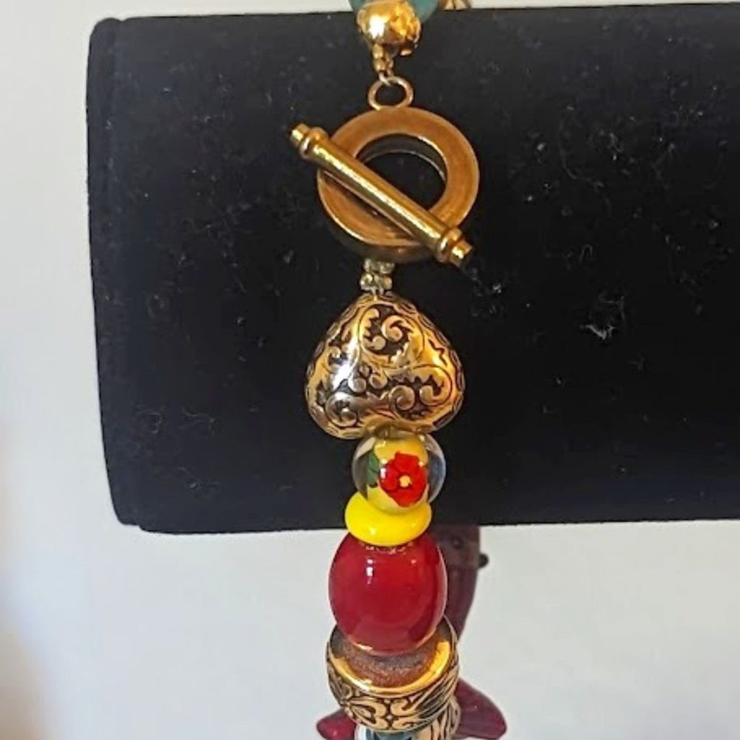 Glass Bead Gold Tone Toggle Bracelet