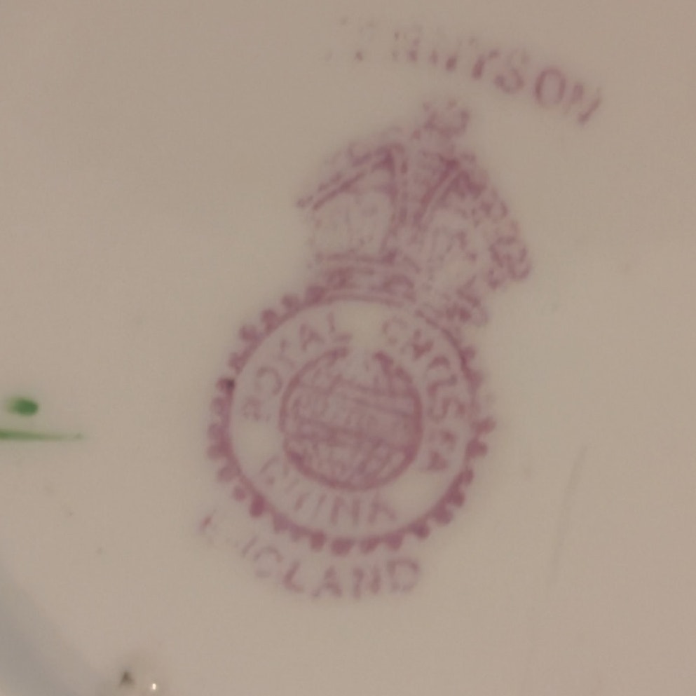 Vintage Royal Chelsea England Tennyson Pink Green Set of 2 Tea Cups & Saucers