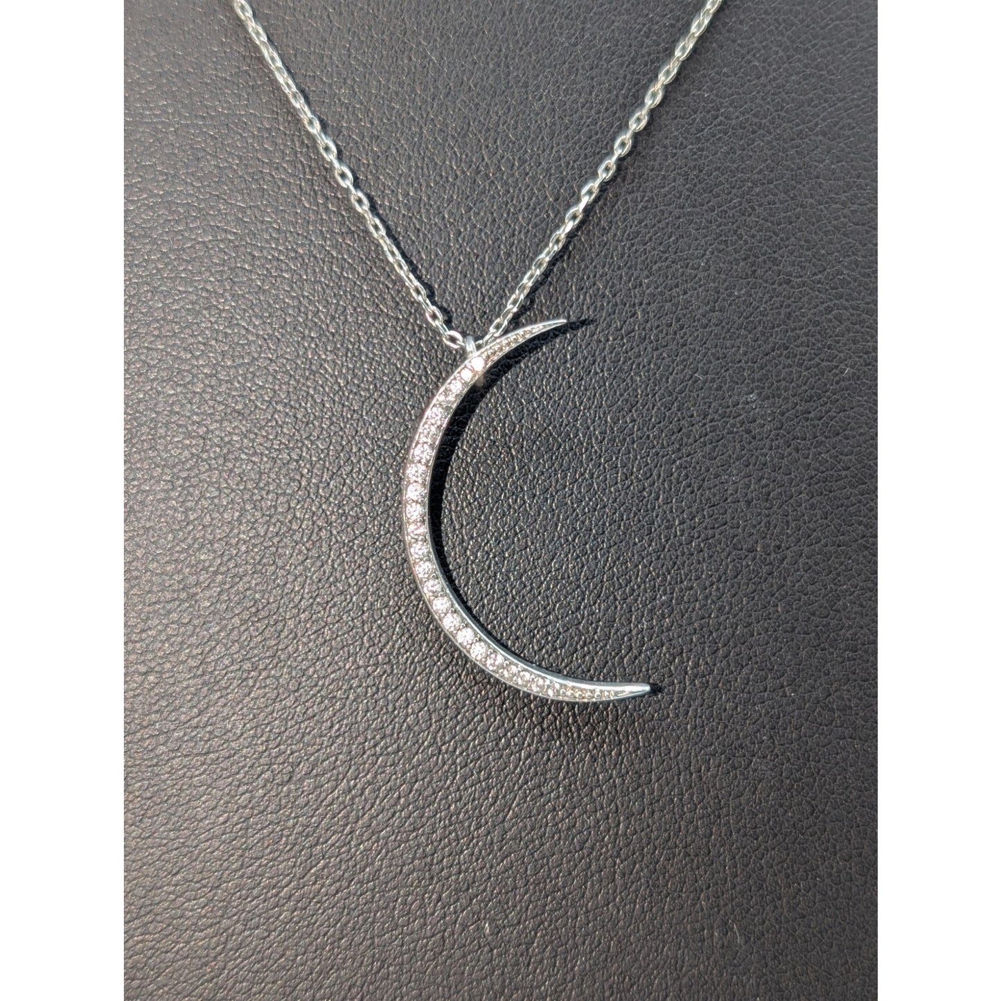 CZ Crescent Moon Pendant SB Hangtag Silver Tone Pendant 17"-18.5" Necklace