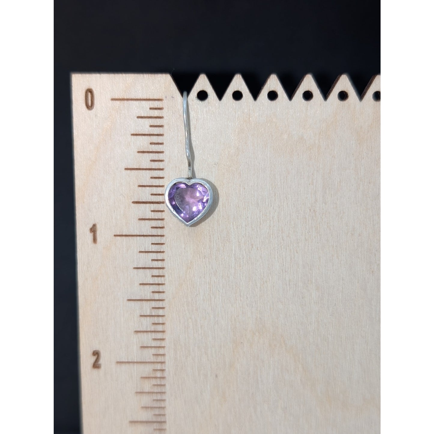 Vintage 925 Sterling Silver Amethyst Heart Wire Drop Earrings