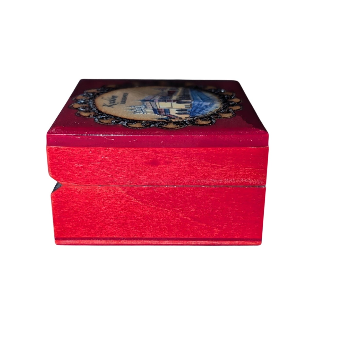Vintage 1988 Krakow Hand Made in Poland Red Painted Hinged Wooden Trinket Box
