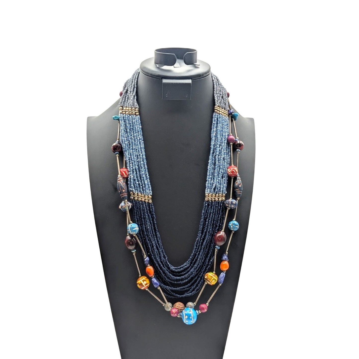 Lot of Two Vintage Silver Tone Beaded Tribal Style Necklaces