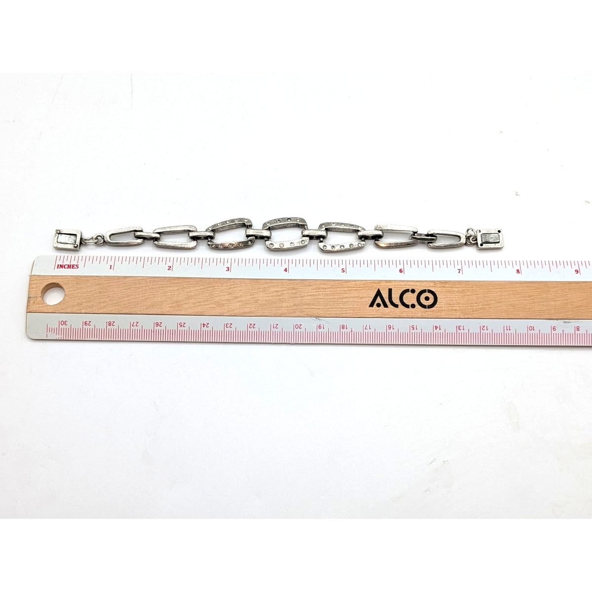 Chico's Silver Tone Crystal Rectangle Chain Link Magnetic Closure Bracelet