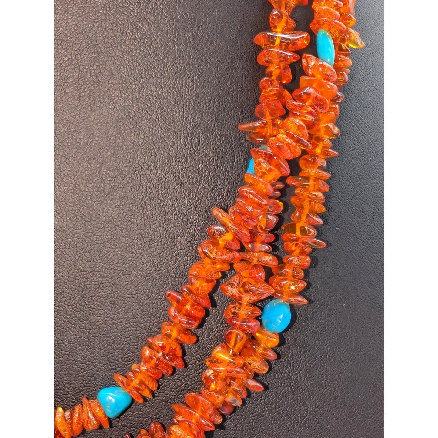 Desert Rose Trading Company Three Strand Amber Chip Turquoise Sterling Necklace