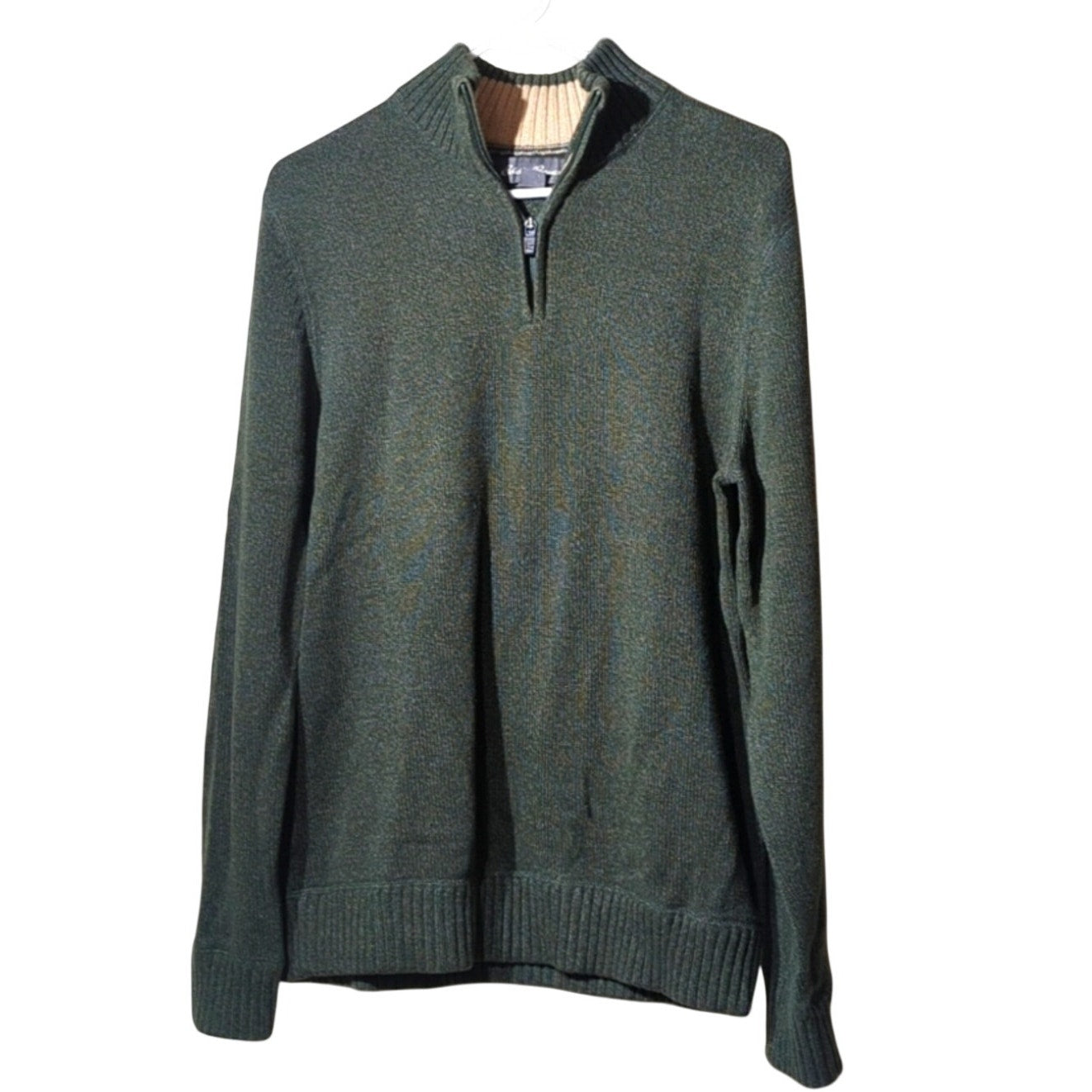 Eddie Bauer Green Heather Quarter Zip Ribbed Collar, Hem, & Cuffs Sweater Sz. M