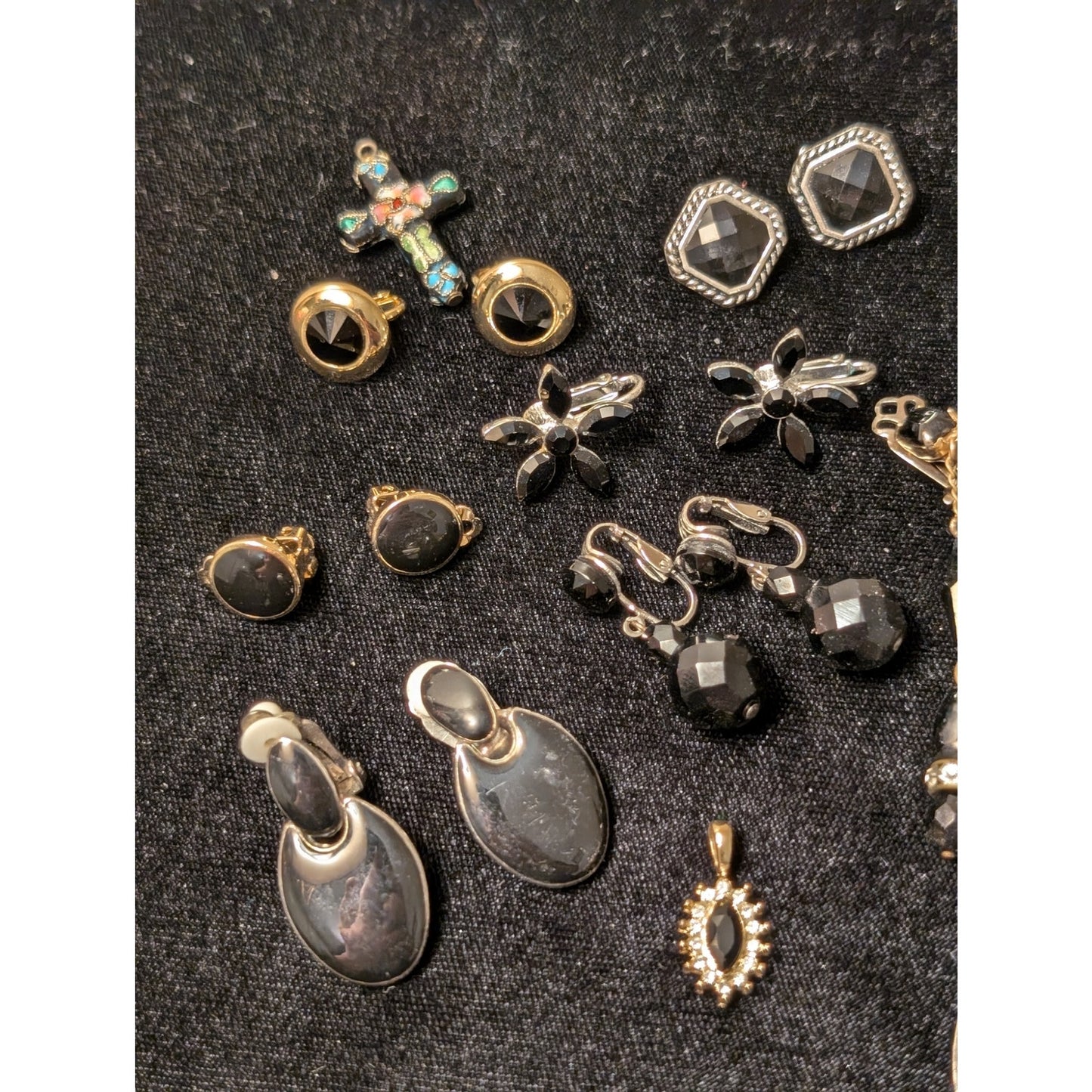 Lot of Vintage Black Theme Clip On Earrings & Pendants