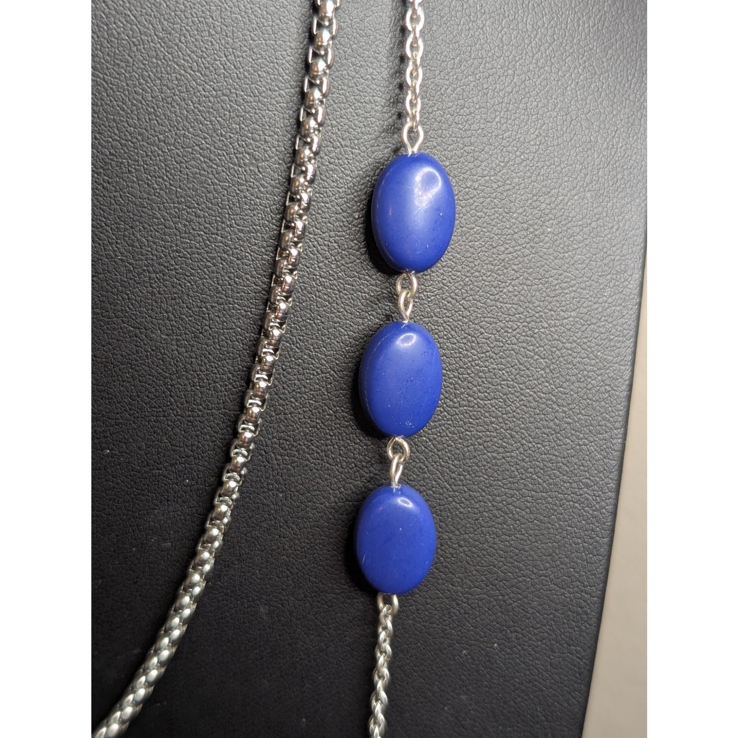 Lot of Three Silver Tone Blue Bead Necklaces (One Possibly Lapis Lazuli)